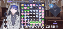a man in a bride 's veil is playing a game that says lives in break my case