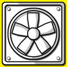 a cartoon drawing of a fan with five blades on a yellow background .