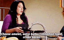 greys anatomy callie torres cheese omelet extra butter cinnamon toast