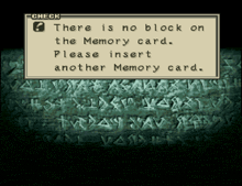 a screenshot of a video game says there is no block on the memory card