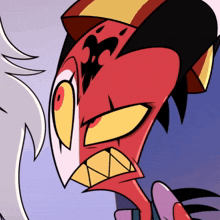 a close up of a cartoon character 's face with a hat on