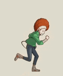 a cartoon of a person running with a gun in their hand .