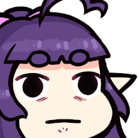 a cartoon drawing of a girl with purple hair making a face