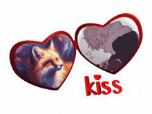 a picture of a fox and a picture of a boy with the word kiss underneath