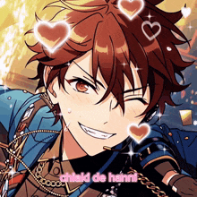 a chiaki de hanni anime character with hearts around his face