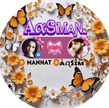 a circle with flowers and butterflies and the name acsman