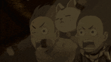 a group of cartoon characters are looking at something with their eyes wide open