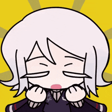 a drawing of a girl with white hair and a black jacket