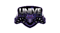 a purple and black logo for unive with a wolf on it