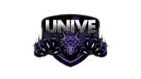 a purple and black logo for unive with a wolf on it
