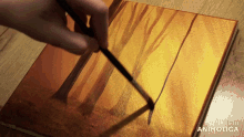 a painting of trees is being painted on a canvas made by animatica