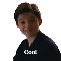 a young man with the word cool on his face