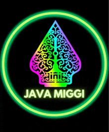 a logo for java miggi with a rainbow colored triangle