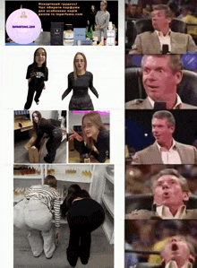a collage of images including a woman wearing a silver veil shirt