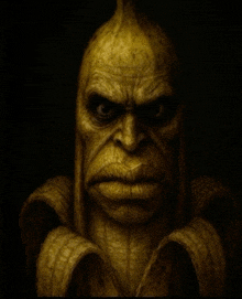 a close up of a banana peel with a face on it