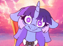 a cartoon of a unicorn with purple eyes