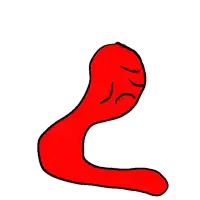 a drawing of a red worm with an angry face