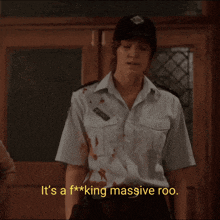 a woman in a police uniform says it 's a f * cking massive roo