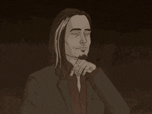 a man with long hair and a beard is smoking a cigar