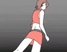 a cartoon drawing of a girl in a red dress