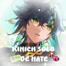 a drawing of a boy with the words kinich solo de hate written below him