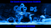 a poster for the croods running scene is shown in blue