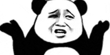a black and white photo of a panda bear making a funny face .