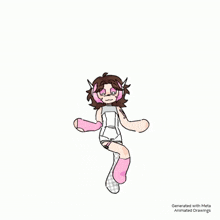 a drawing of a girl wearing headphones and pink socks is dancing .