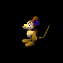 a cartoon kangaroo with a purple ear is sitting on a black background