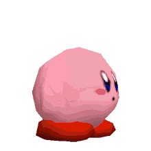 a pink cartoon character with blue eyes and a surprised look on his face .