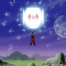 a cartoon character is flying through the air while holding a glowing object
