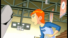 a cartoon of a girl with red hair and a cat shirt on