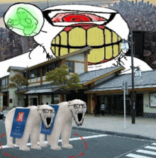 a cartoon of three polar bears standing in front of a building that says ' czech republic ' on it