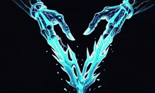 a pair of skeleton hands holding a lightning bolt in their hands