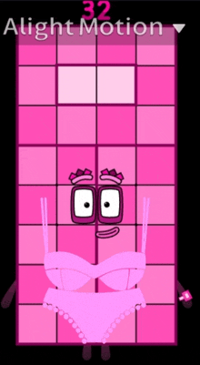 a cartoon character wearing a bra and panties is standing in front of a pink wall .