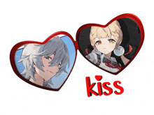 two anime hearts with the word kiss on the bottom right