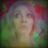 a painting of a woman with a surprised expression