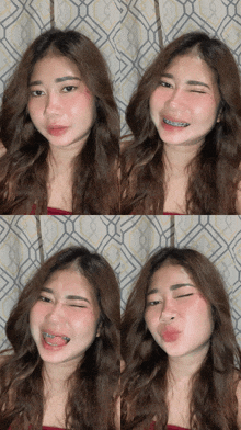 a girl with braces on her teeth makes a funny face
