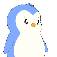 a blue and white penguin with the words of course behind it