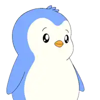 a blue and white penguin with the words of course behind it