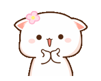 a cartoon cat with a pink flower on its head is making a funny face .