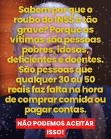 a poster with a man with a beard and the words sabem por que o roubo do inss