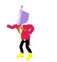 a cartoon character with a tv head and a red jacket