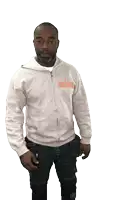 a man wearing a grey hoodie that says i love you on it