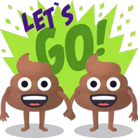 two cartoon poop characters holding hands with the words let 's go in the background