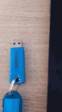 a blue flash drive with the numbers 24164841 written on it