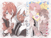 a couple of anime characters holding hands with a sign that says hc