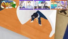a cartoon of a man doing a handstand in front of a sign that says ' x '