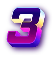 a purple and yellow number 3 with a white border