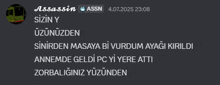 a screenshot of a discord conversation between assassin and sizin y